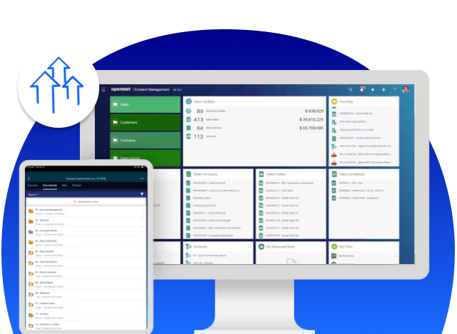 Exibição em computador da plataforma de produtos OpenText Content Management